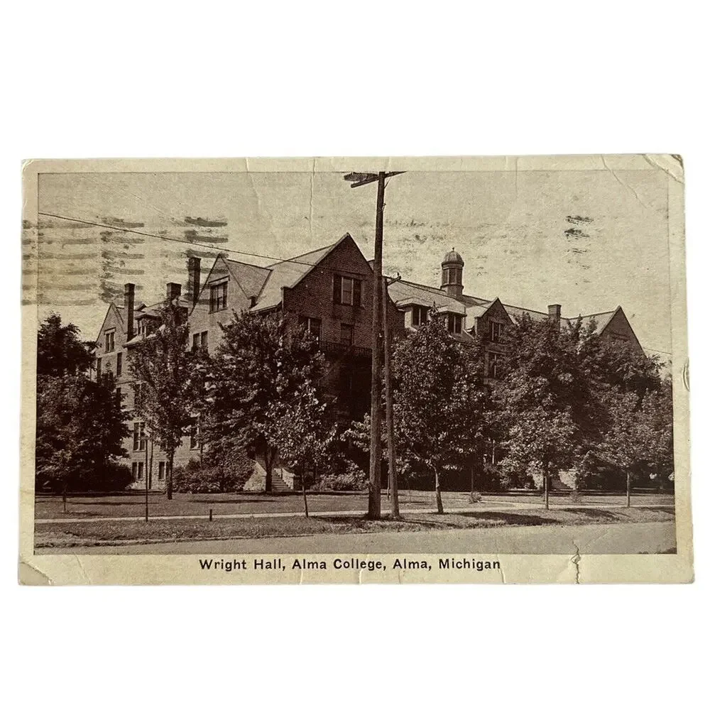 Vintage Postcard Wright Hall Alma College Alma MI 1930 Ephemera Litho Souvenir
